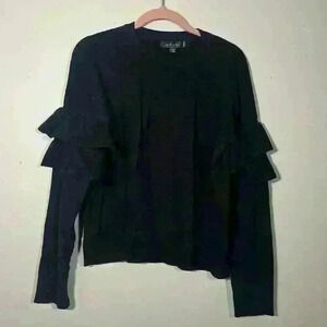 NEW Love Tree Women’s Long Sleeve Ruffle Detail Sweater Top Black Size Medium